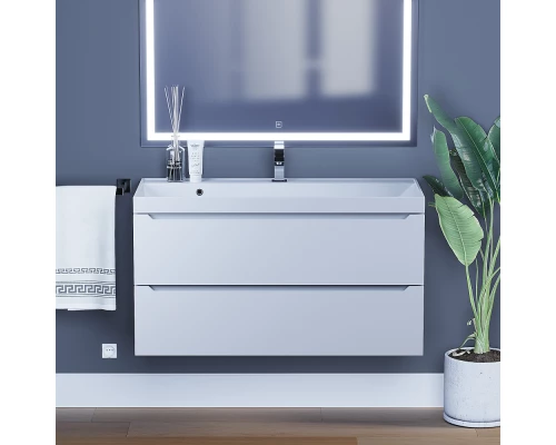 Тумба с раковиной для ванной Uperwood Tanos (100 см, подвесная, матовая, белая)