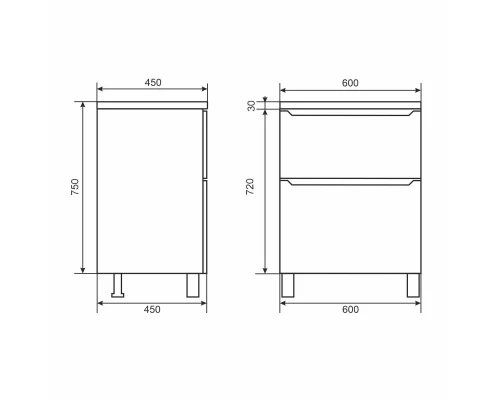 Тумба под раковину для ванной комнаты Uperwood Tanos напольная (60 см, черная, 2 ящика)
