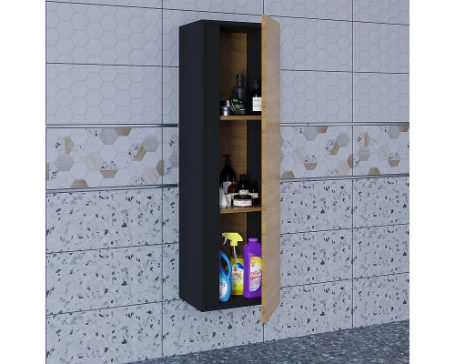 Шкаф-пенал для ванной Uperwood Barsa (35*28*120 см, подвесной, черный/дуб сонома)