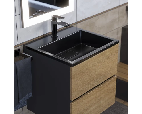 Раковина для ванной полувстраиваемая Uperwood Barsa, 50 см, прямоугольная, черная глянцевая