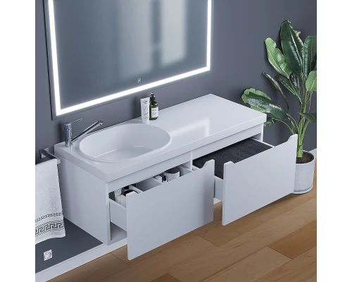 Тумба с раковиной для ванной комнаты Uperwood Tanos-Bruks (120 см, подвесная, левая, белая)