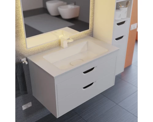 Тумба с раковиной для ванной Uperwood Modul (80 см, подвесная, матовая, белая/графит)