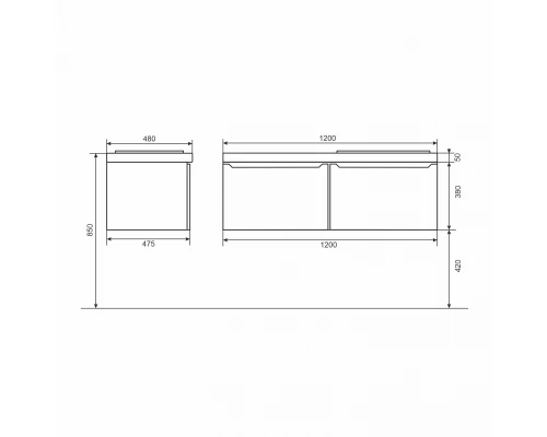 Тумба с раковиной для ванной комнаты Uperwood Tanos-Bruks (120 см, подвесная, правая, белая)