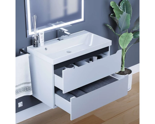 Тумба с раковиной для ванной Uperwood Tanos (80 см, подвесная, матовая, белая/графит)