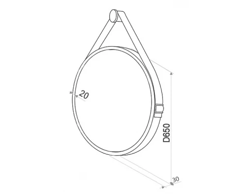 Зеркало для ванной с подсветкой Uperwood Round (65 см, LED подсветка, сенсор, коричневый ремень)