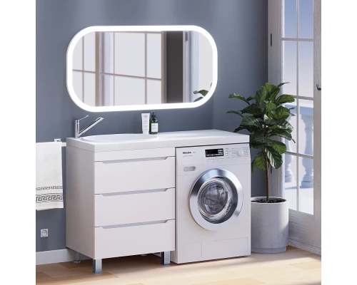 Тумба под стиральную машину Uperwood Tanos 60 см (напольная, белая, с раковиной Bruks 120 см, левая)