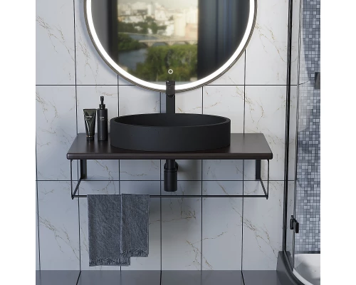 Комплект столешница для ванной Uperwood Tanos (с накладной раковиной Rome и кронштейнами 90 см, бук темный)