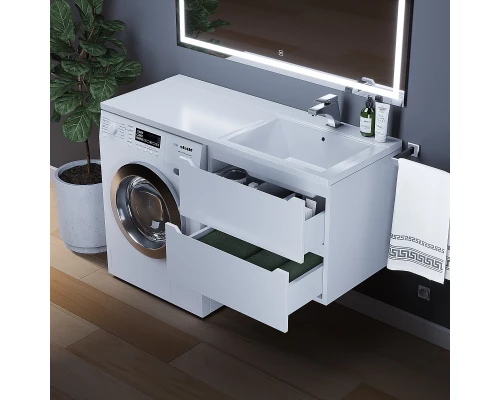 Тумба под стиральную машину Uperwood Tanos 60 см (подвесная, белая, с раковиной Cosmos 120 см, правая)