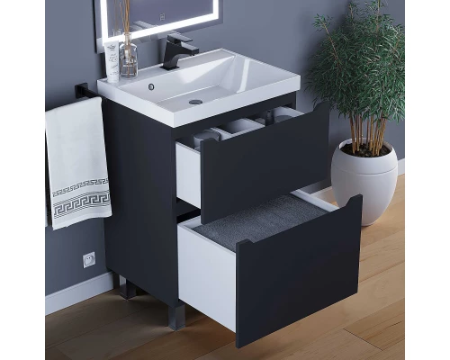 Тумба под раковину для ванной комнаты Uperwood Tanos напольная (60 см, черная, 2 ящика)