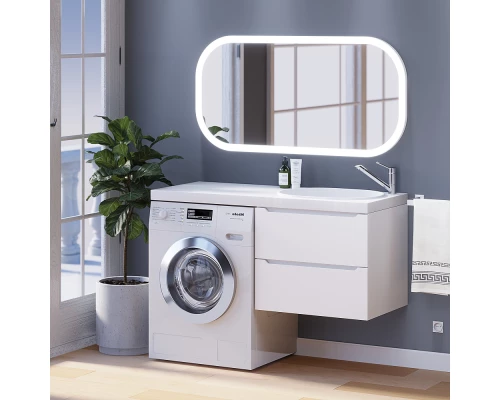 Тумба под стиральную машину Uperwood Tanos 60 см (подвесная, белая, с раковиной Bruks 120 см, правая)