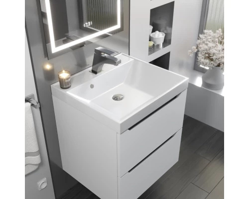 Тумба с раковиной для ванной Uperwood Tanos (50 см, подвесная, матовая, белая/графит)