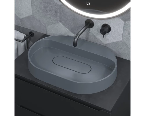 Раковина накладная кварцевая Uperwood Tanos Quartz 55 см, овальная, без отверстия для смесителя, бетон