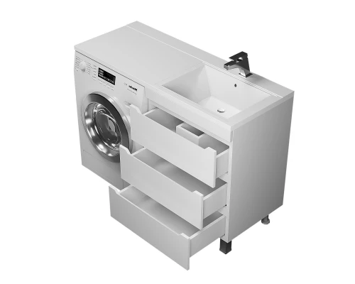 Тумба под стиральную машину Uperwood Tanos 60 см (напольная, белая, с раковиной Cosmos 120 см, правая)