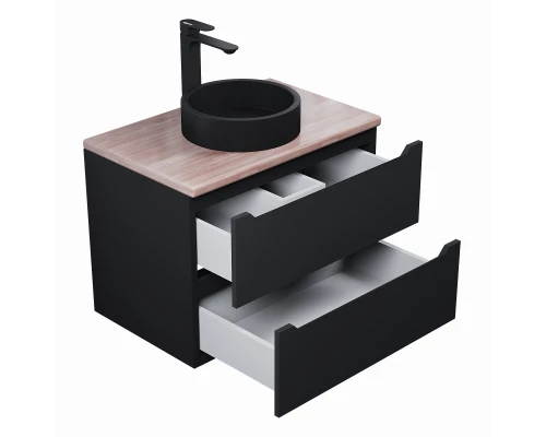 Комплект Тумба со столешницей для ванной Uperwood Tanos (70 см, черная/бук светлый, с накладной раковиной Round, цвет черный)