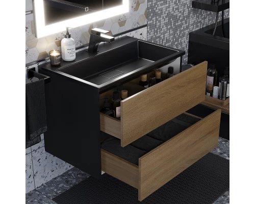 Тумба под раковину для ванной Uperwood Barsa (70 см, подвесная, черная/дуб сонома)