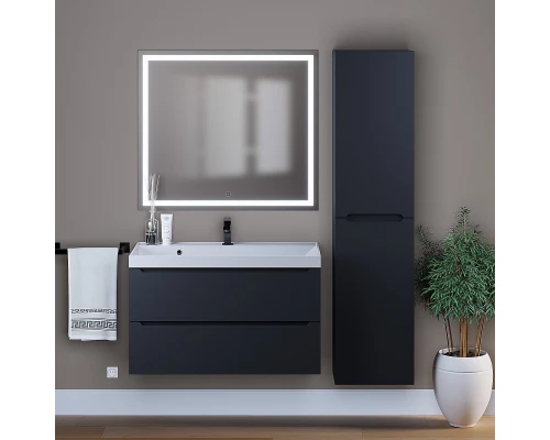 Тумба с раковиной для ванной Uperwood Tanos (90 см, подвесная, матовая, черная)