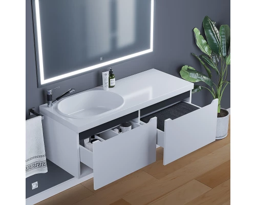 Тумба с раковиной для ванной комнаты Uperwood Tanos-Bruks (120 см, подвесная, левая, белая/графит)