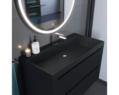 Раковина кварцевая для ванной Uperwood Classic Quartz (90 см, черная матовая, уголь)