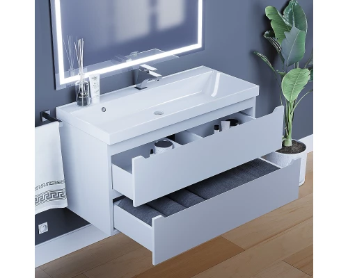 Тумба с раковиной для ванной Uperwood Tanos (100 см, подвесная, матовая, белая)