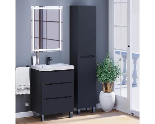 Тумба под раковину для ванной комнаты Uperwood Tanos напольная (60 см, черная, 3 ящика)