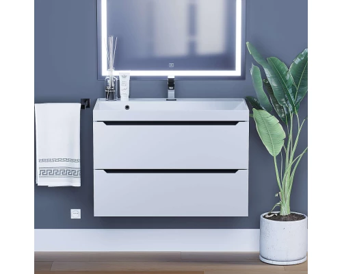 Тумба с раковиной для ванной Uperwood Tanos (80 см, подвесная, матовая, белая/графит)