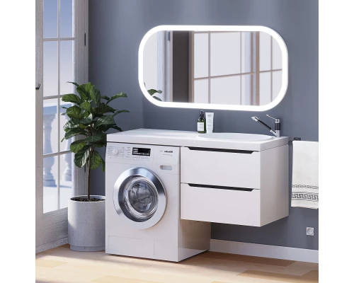 Тумба под стиральную машину Uperwood Tanos 60 см (подвесная, белая/графит, с раковиной Bruks 120 см, правая)