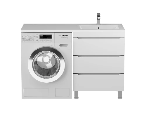 Тумба под стиральную машину Uperwood Tanos 60 см (напольная, белая, с раковиной Cosmos 120 см, правая)