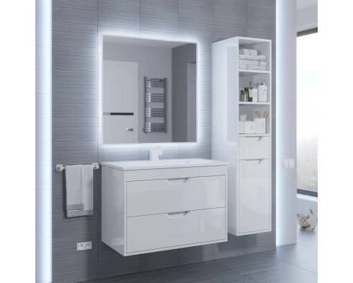 Тумба с раковиной для ванной Uperwood Modul (80 см, подвесная, глянцевая, белая)