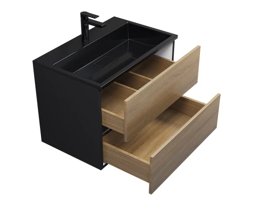 Раковина для ванной полувстраиваемая Uperwood Barsa, 70 см, прямоугольная, черная глянцевая