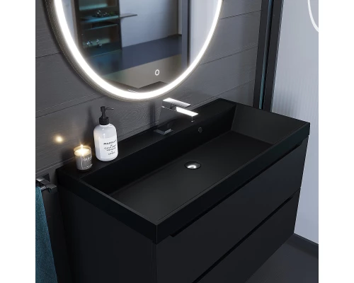 Раковина кварцевая для ванной Uperwood Classic Quartz (90 см, черная матовая, космос)