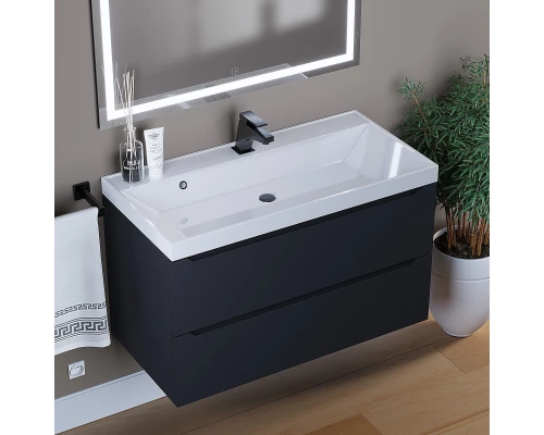 Тумба с раковиной для ванной Uperwood Tanos (90 см, подвесная, матовая, черная)