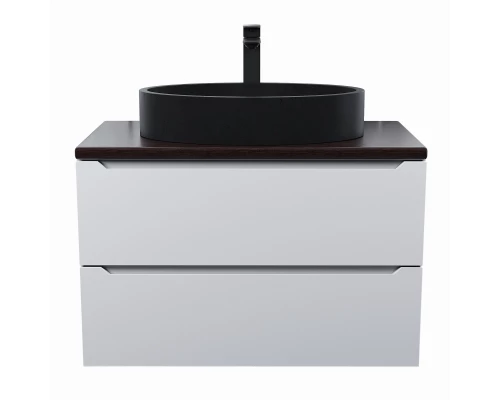 Комплект Тумба со столешницей для ванной Uperwood Tanos (80 см, белая/бук темный, с накладной раковиной Rome, цвет черный)