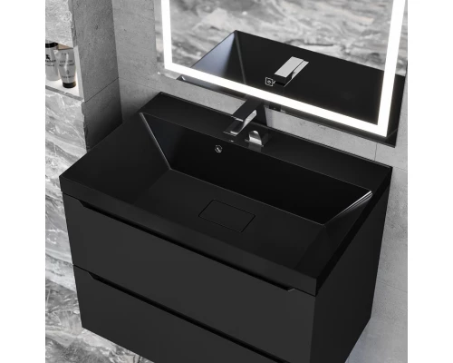 Раковина для ванной Uperwood Classic New 70 см, черная глянцевая, с накладкой для слива