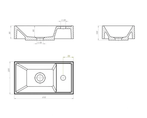 Раковина для ванной Uperwood Classic New 40 см, черная глянцевая, с накладкой для слива