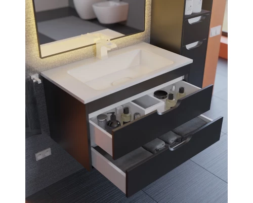 Тумба с раковиной для ванной Uperwood Modul (80 см, подвесная, матовая, черная)