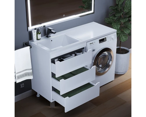 Тумба под стиральную машину Uperwood Tanos 60 см (напольная, белая/графит, с раковиной Cosmos 120 см, левая)