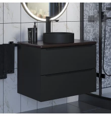 Комплект Тумба со столешницей для ванной Uperwood Tanos (70 см, черная/бук темный, с накладной раковиной Round, цвет черный)