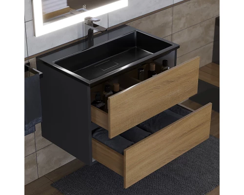 Раковина для ванной полувстраиваемая Uperwood Barsa, 70 см, прямоугольная, черная глянцевая