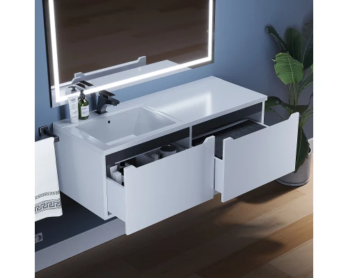 Тумба под раковину для ванной комнаты Uperwood Tanos (120 см, подвесная, левая, белая/графит)