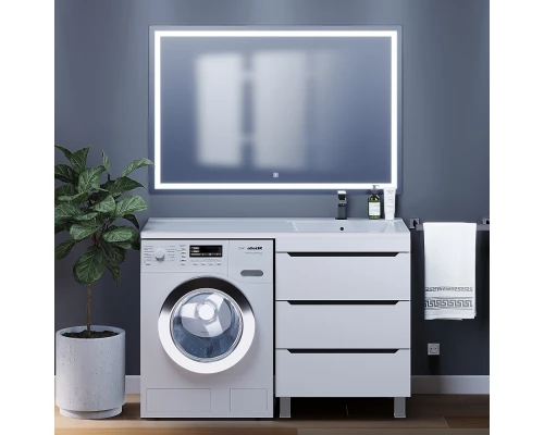 Тумба под стиральную машину Uperwood Tanos 60 см (напольная, белая/графит, с раковиной Cosmos 120 см, правая)