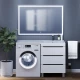 Тумба под стиральную машину Uperwood Tanos 60 см (напольная, белая/графит, с раковиной Cosmos 120 см, правая)