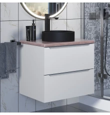 Комплект Тумба со столешницей для ванной Uperwood Tanos (60 см, белая/бук светлый, с накладной раковиной Round, цвет черный)