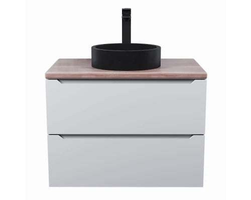 Комплект Тумба со столешницей для ванной Uperwood Tanos (70 см, белая/бук светлый, с накладной раковиной Round, цвет черный)