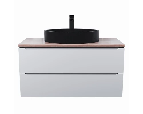 Комплект Тумба со столешницей для ванной Uperwood Tanos (100 см, белая/бук светлый, с накладной раковиной Rome, цвет черный)
