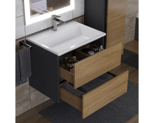 Тумба под раковину для ванной Uperwood Barsa (60 см, подвесная, черная/дуб сонома)