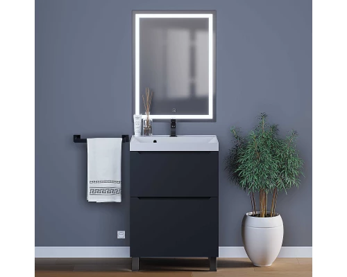 Тумба под раковину для ванной комнаты Uperwood Tanos напольная (60 см, черная, 2 ящика)