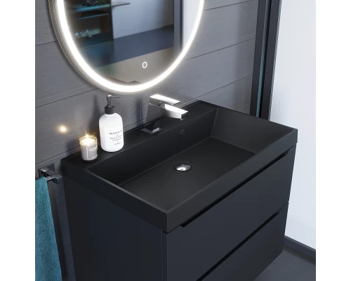 Раковина кварцевая для ванной Uperwood Classic Quartz (70 см, черная матовая, уголь)