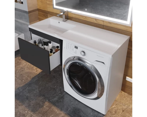 Тумба с раковиной под стиральную машину Uperwood Magenta (60/120 см, подвесная, черная, выдвижной ящик, левая)