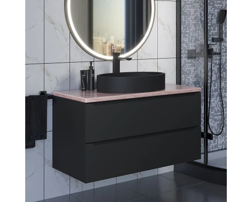 Комплект Тумба со столешницей для ванной Uperwood Tanos (100 см, черная/бук светлый, с накладной раковиной Rome, цвет черный)