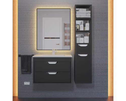 Тумба с раковиной для ванной Uperwood Modul (65 см, подвесная, матовая, черная)